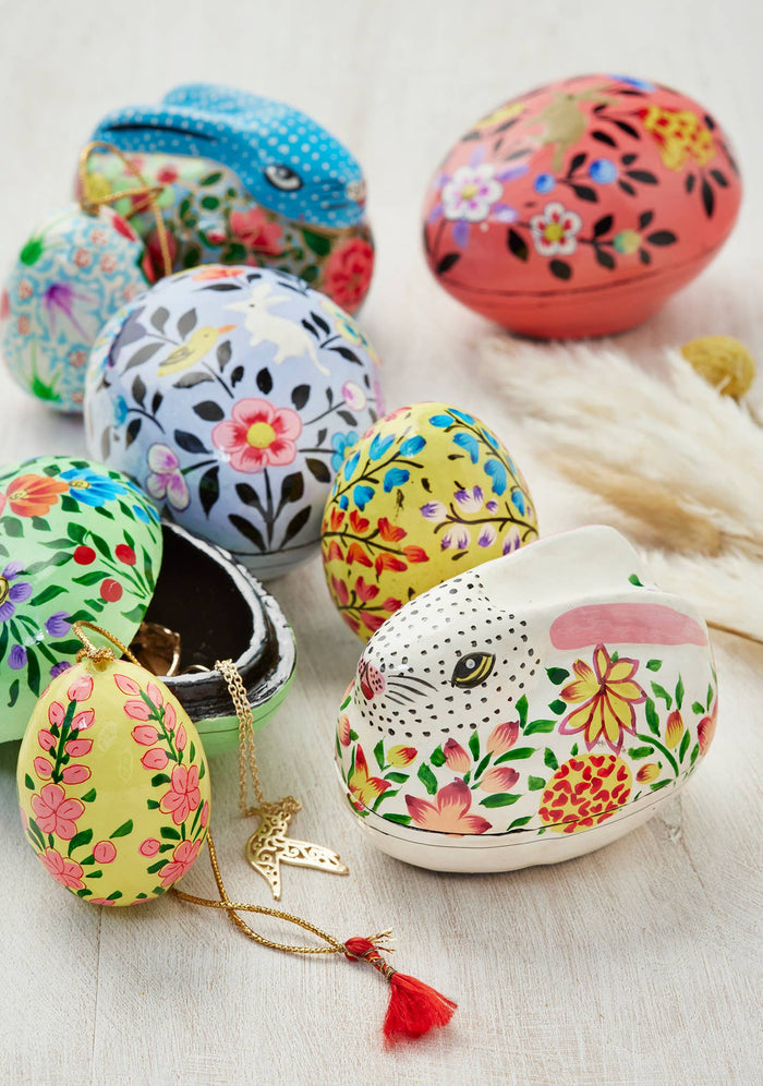 Kashmiri Bunny&Chick Hand Painted Egg Gift Box