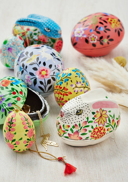 Kashmiri Bunny&Chick Hand Painted Egg Gift Box