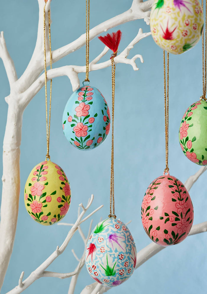 Kashmiri Flower Handpainted Easter Egg Hanging Decoration