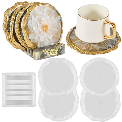 Large Round Geode Coaster Resin Molds Set 4pcs Coaster Molds