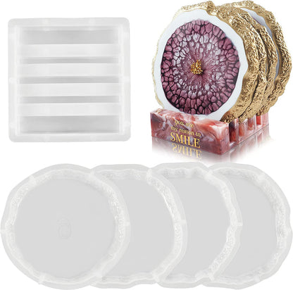 Large Round Geode Coaster Resin Molds Set 4pcs Coaster Molds