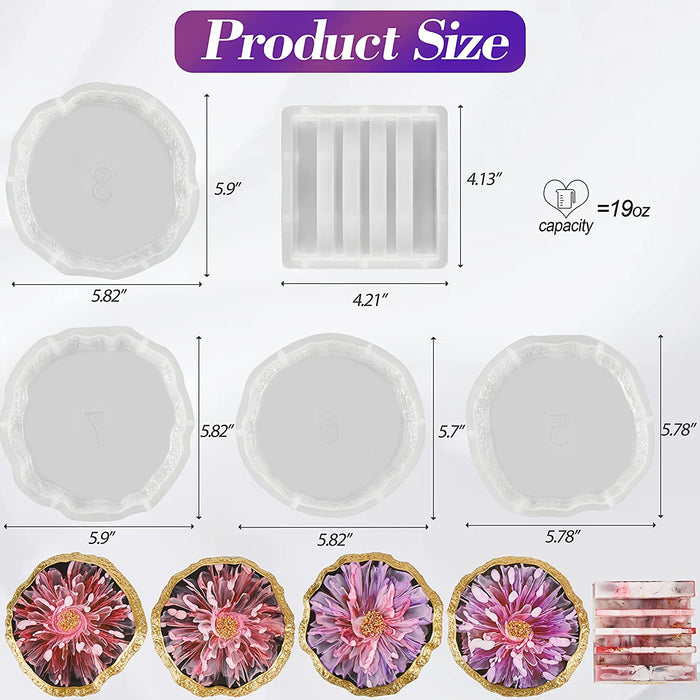 Large Round Geode Coaster Resin Molds Set 4pcs Coaster Molds