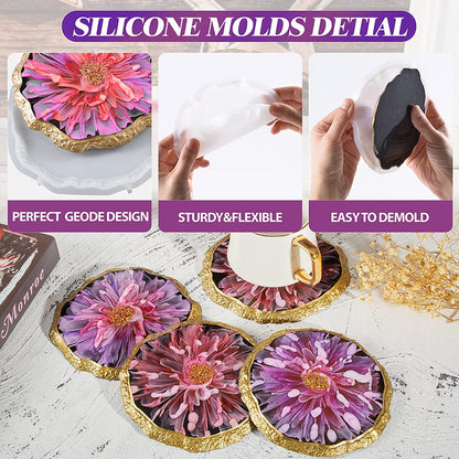 Large Round Geode Coaster Resin Molds Set 4pcs Coaster Molds