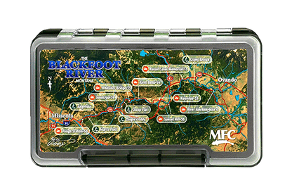 MFC River Map Waterproof Fly Box - Large featuring Blackfoot River Montana map for organized fly fishing storage