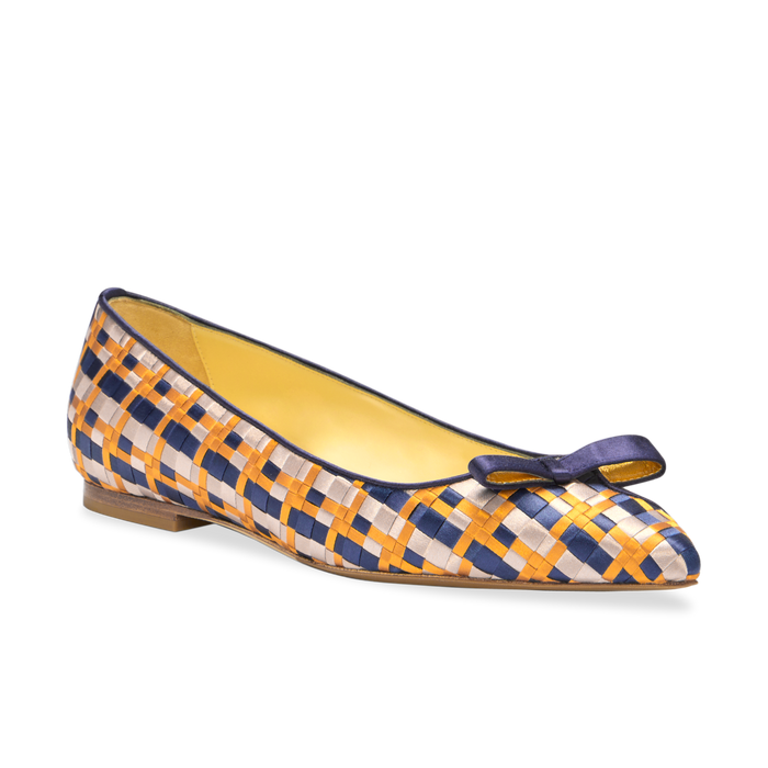 Natalie in Royal Navy & Goldenrod Satin Weave
