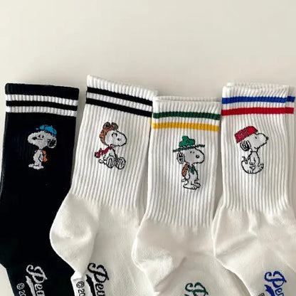 Peanuts Variety Snoopy 2Line Crew Ankle Socks - 3. Green Line