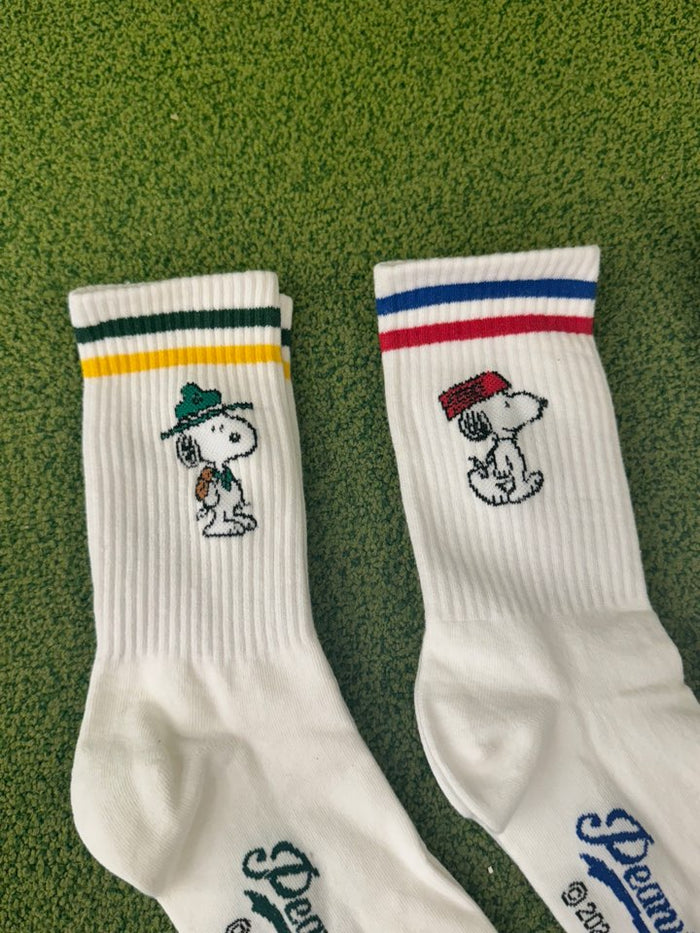 Peanuts Variety Snoopy 2Line Crew Ankle Socks - 3. Green Line