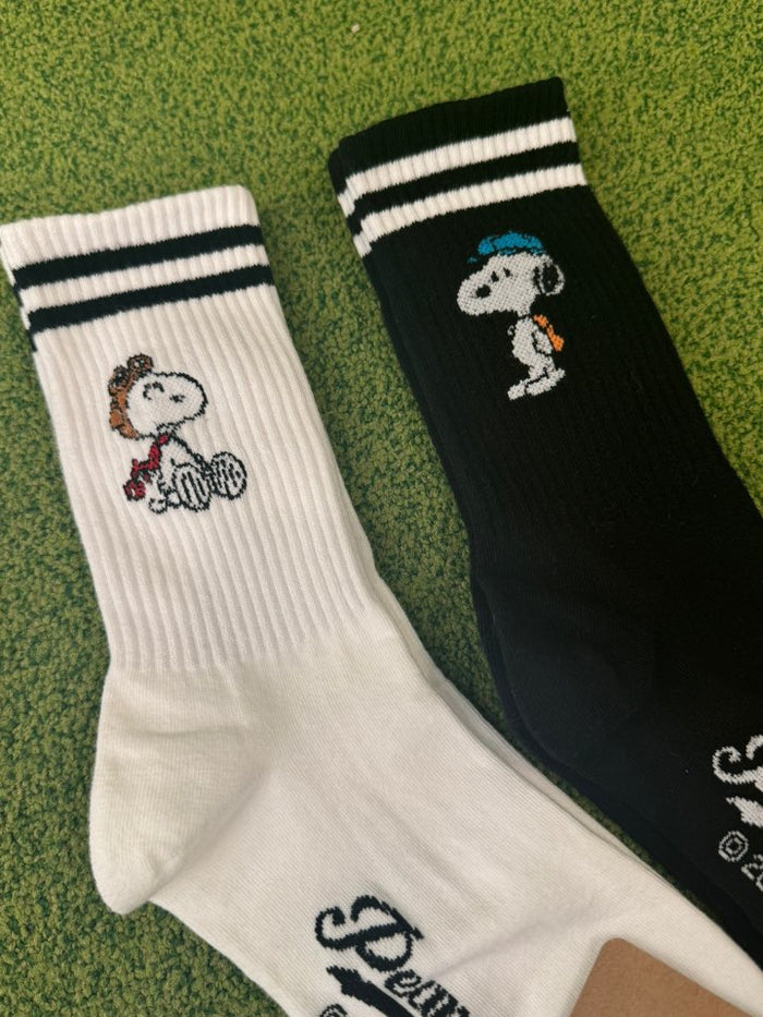 Peanuts Variety Snoopy 2Line Crew Ankle Socks - 3. Green Line