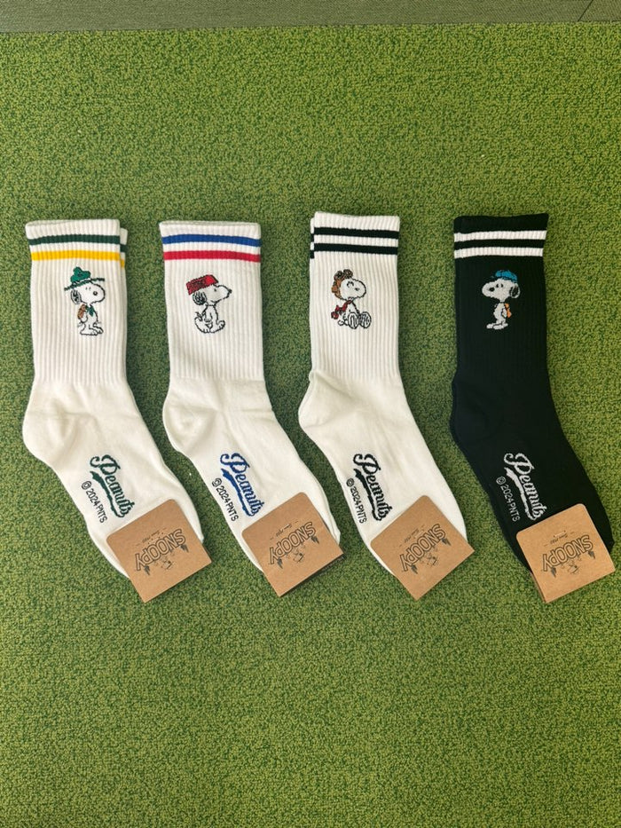 Peanuts Variety Snoopy 2Line Crew Ankle Socks - 3. Green Line