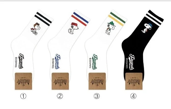 Peanuts Variety Snoopy 2Line Crew Ankle Socks - 3. Green Line