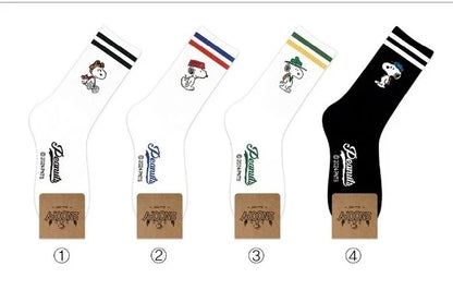 Peanuts Variety Snoopy 2Line Crew Ankle Socks - 3. Green Line