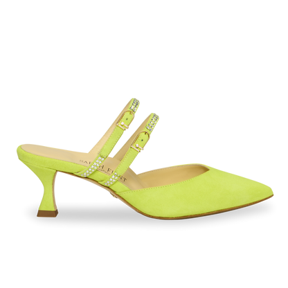 Perfect Shiffon Kitten Mule 50 in Optic Yellow Suede