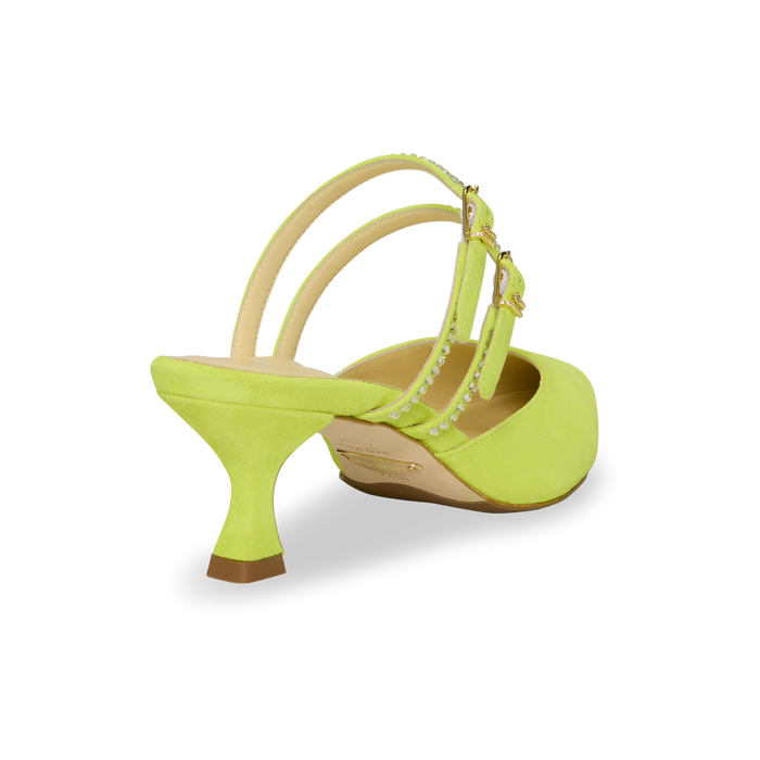 Perfect Shiffon Kitten Mule 50 in Optic Yellow Suede