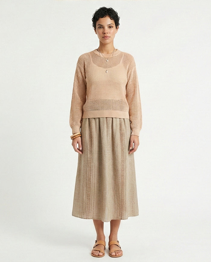 R205967-R205967 - Open Knit Pullover - Peach