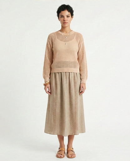 R205967-R205967 - Open Knit Pullover - Peach