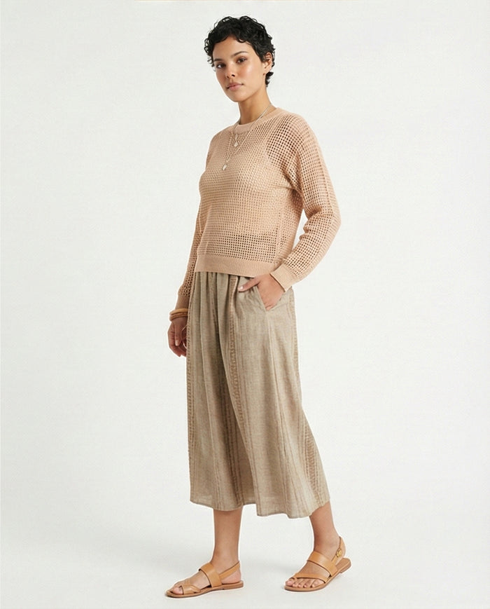 R205967-R205967 - Open Knit Pullover - Peach