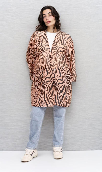 R206343 - Printed Kimono - Brown Zebra Pattern