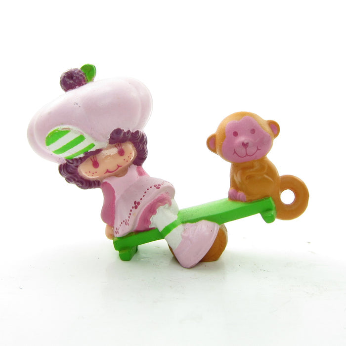 Raspberry Tart with Rhubarb on teeter totter Strawberry Shortcake miniature figurine