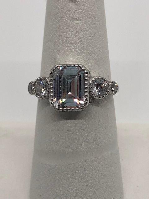 Rectangle CZ w/Circles Ring