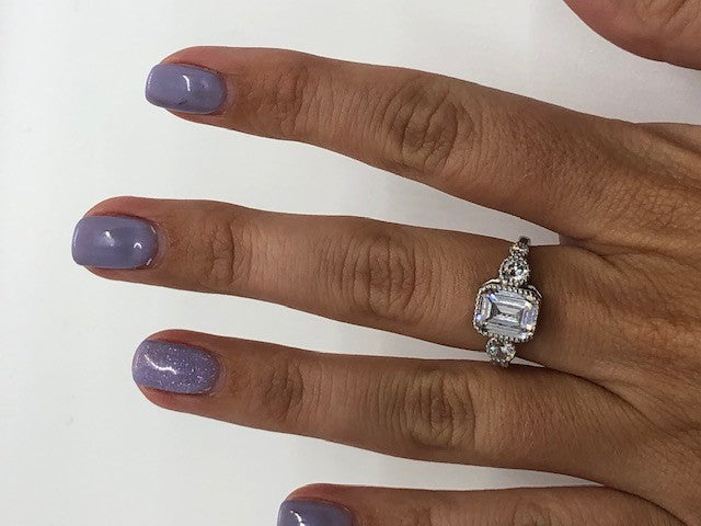 Rectangle CZ w/Circles Ring