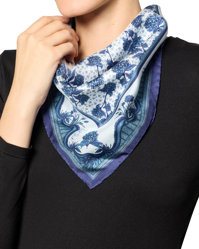 Sarah's Garden Scarf 45 in Hydrangea Blue Silk