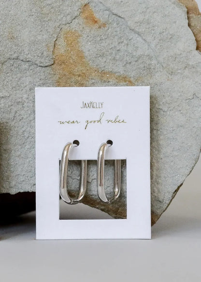Silver Rectangle Hoop Earrings