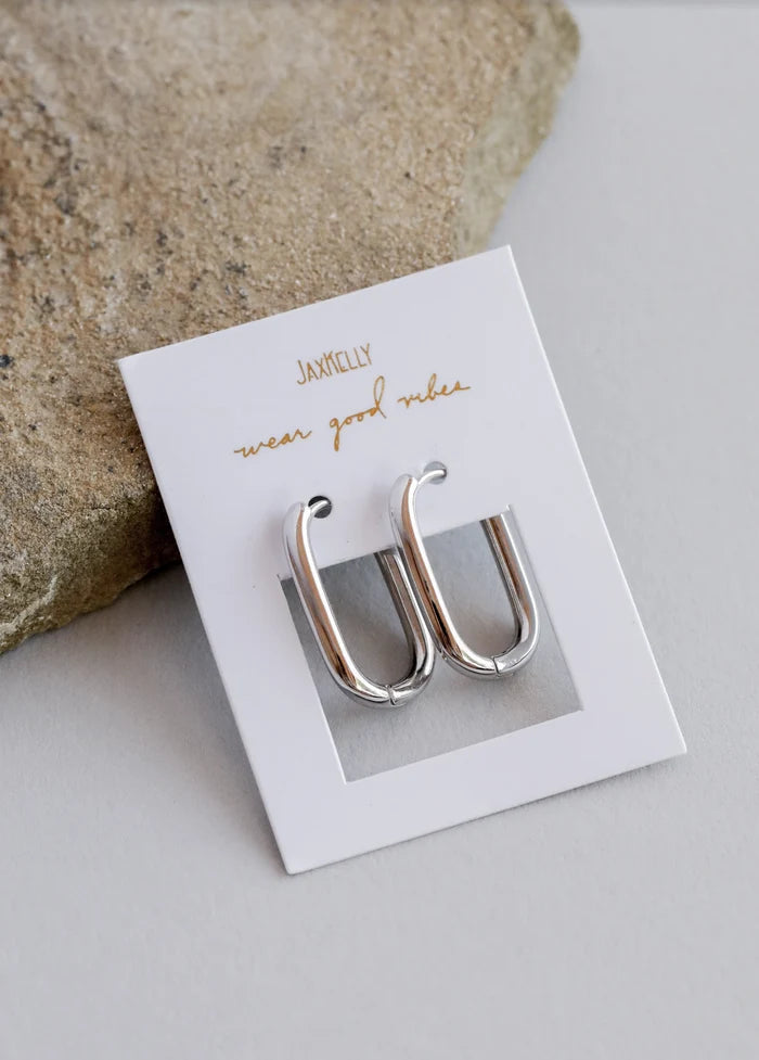Silver Rectangle Hoop Earrings