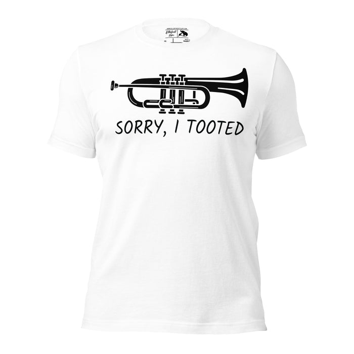 Trumpet player graphic tee with sorry I tooted joke