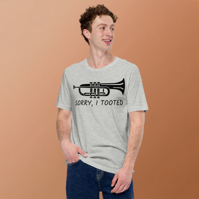 Women’s funny trumpet shirt with band pun sorry I tooted