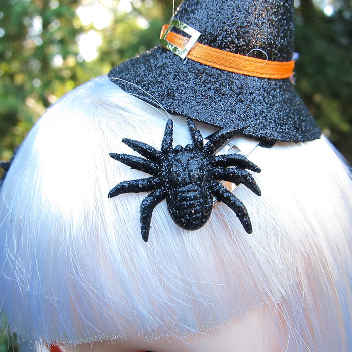 Black glitter spider barrette hair clips