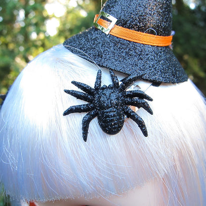Black glitter spider barrette hair clips