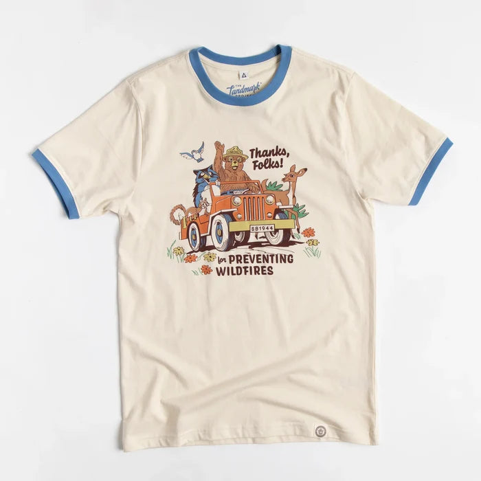 The Landmark Project Thanks, Folks for Preventing Wildfires Unisex Short Sleeve Ringer Tee