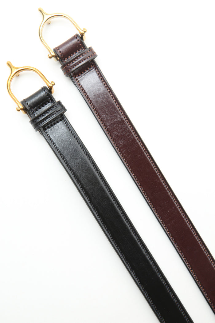 Tory Leather 1" Stitched Belt with Brass Spur Buckle (2352) - Havana