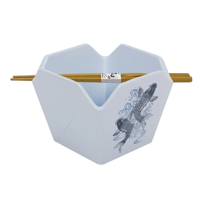 Urban Tokyo 'Takeout' Noodle Bowl with Chopsticks: 16 oz., Koi Fish