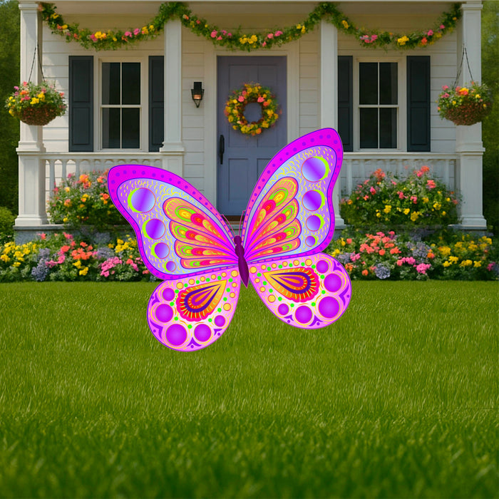 Whimsical Butterfly Yard Stakes – Pink & Neon Garden Decor