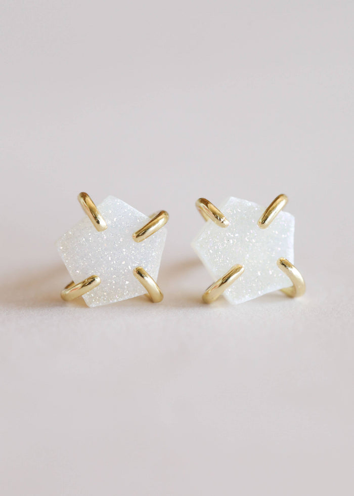 White Druzy Prong Stud Earrings - Ali's Wagon