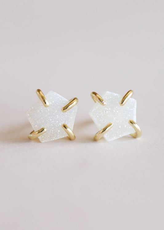 White Druzy Prong Stud Earrings - Ali's Wagon
