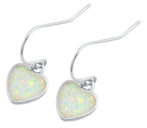 White Opal Heart Dangle Earrings